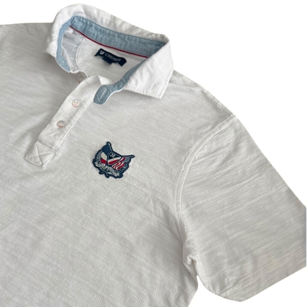 Cremieux Mens XL White Slub Cotton Short Sleeve Polo Shirt Crest Patch RN58909